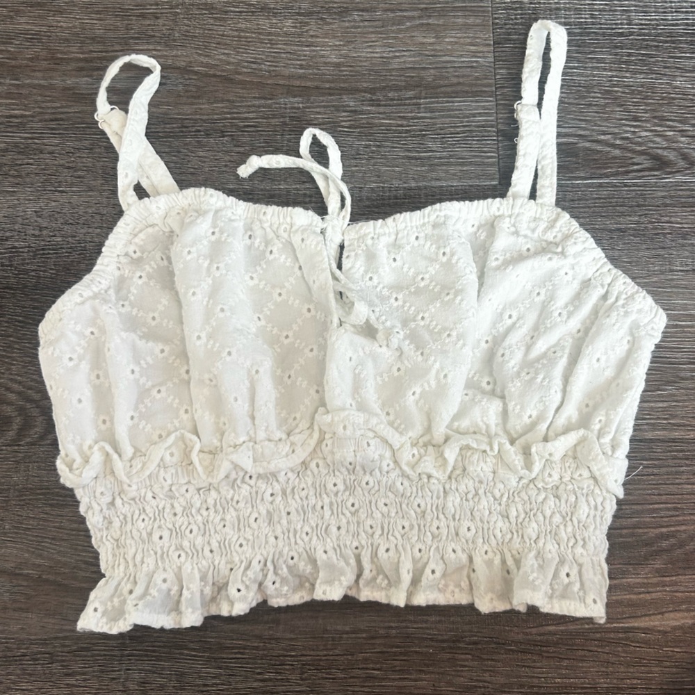 wild fable Cream Eyelet Smocked Crop Tank